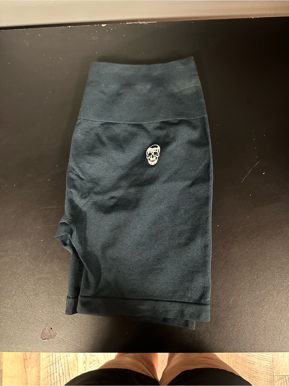 Teal Women’s High-Waist Bike Shorts with Skull Accent